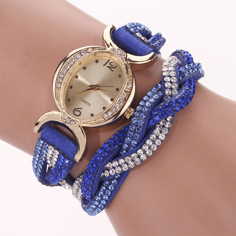 Duoya D014 Strass Élégant Montre Femme Bracelet Cuir Bracelet Montres