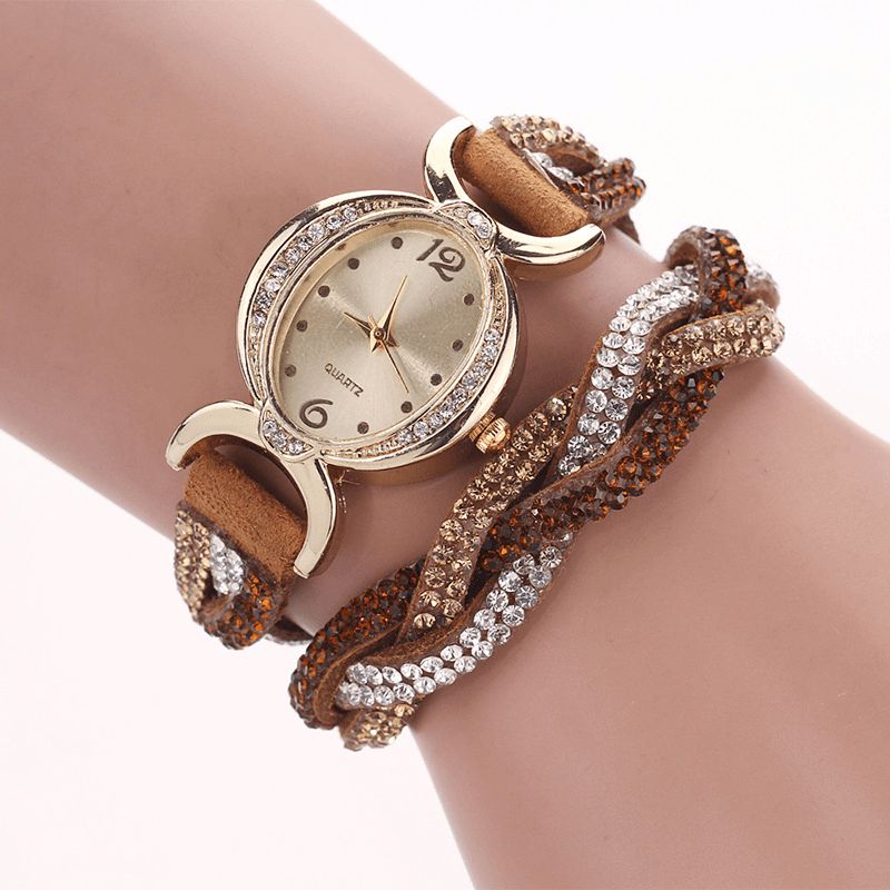 Duoya D014 Strass Élégant Montre Femme Bracelet Cuir Bracelet Montres