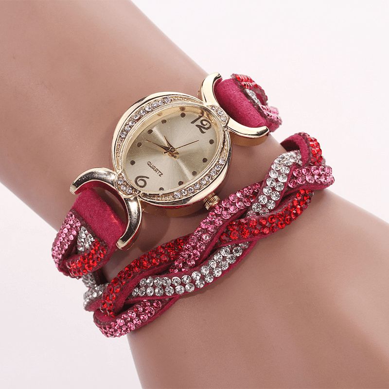 Duoya D014 Strass Élégant Montre Femme Bracelet Cuir Bracelet Montres