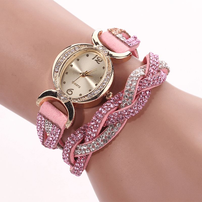 Duoya D014 Strass Élégant Montre Femme Bracelet Cuir Bracelet Montres