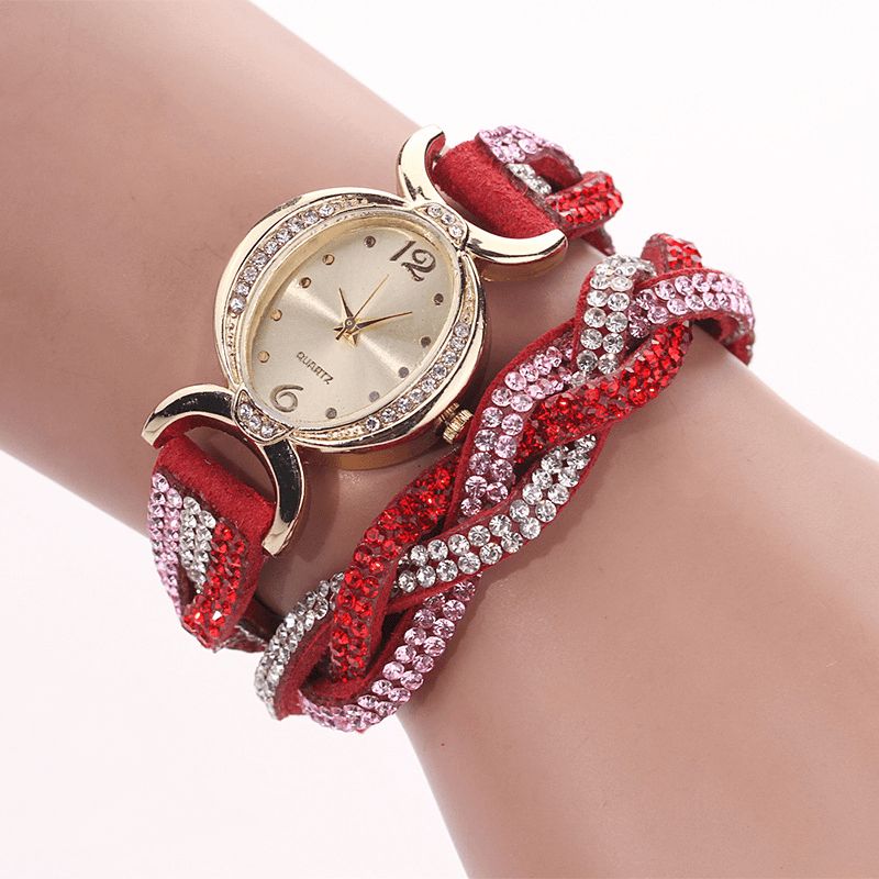 Duoya D014 Strass Élégant Montre Femme Bracelet Cuir Bracelet Montres