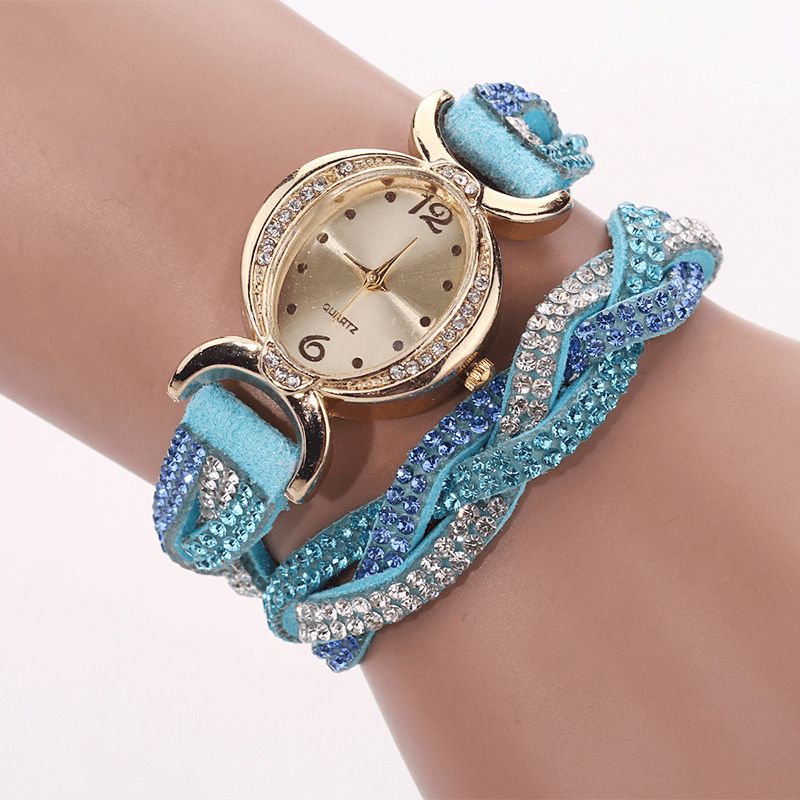 Duoya D014 Strass Élégant Montre Femme Bracelet Cuir Bracelet Montres