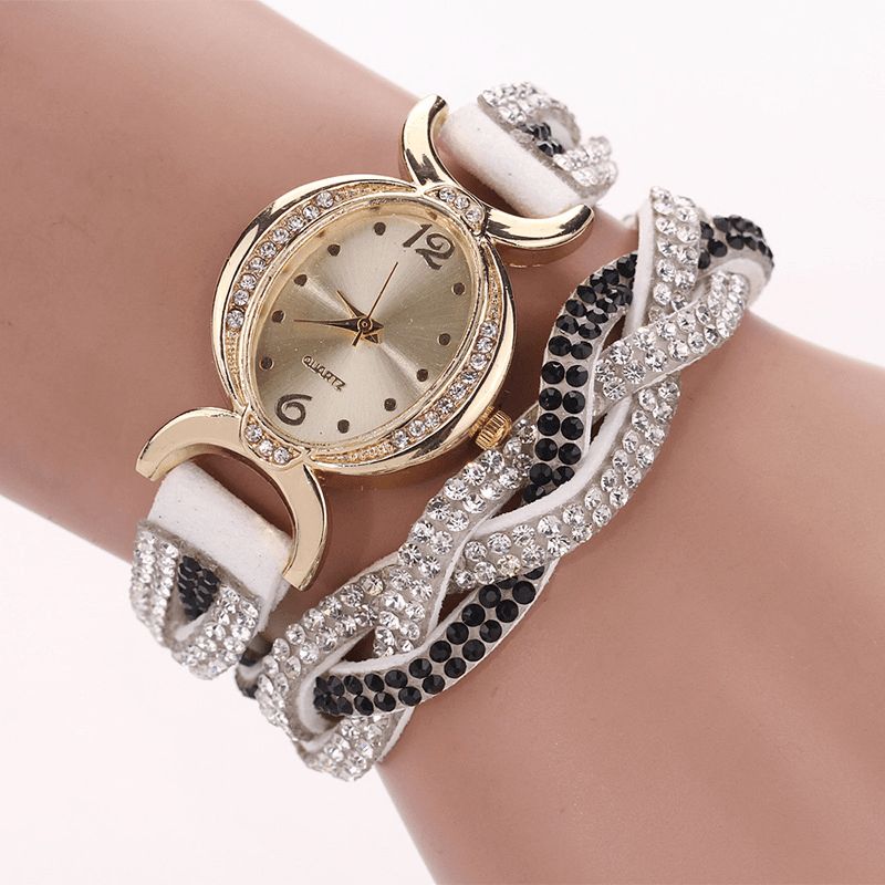 Duoya D014 Strass Élégant Montre Femme Bracelet Cuir Bracelet Montres