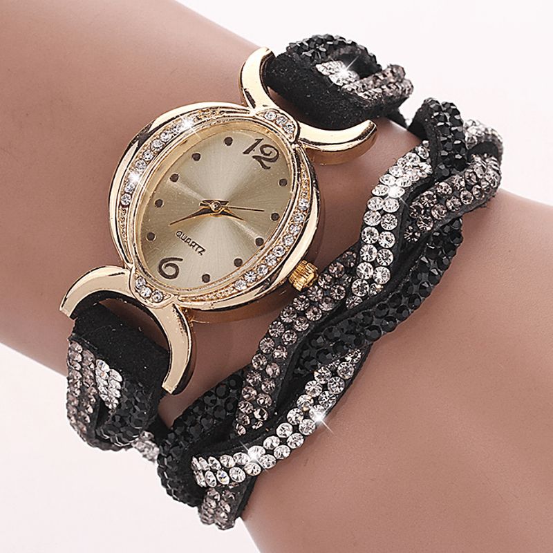 Duoya D014 Strass Élégant Montre Femme Bracelet Cuir Bracelet Montres