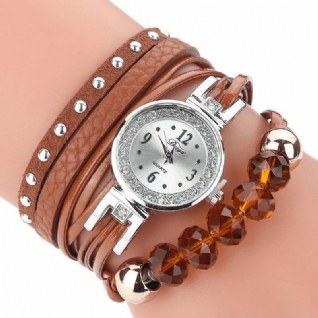 Duoya D214 Cristal Style Décontracté Femmes Bracelet Montre Cadeau Bracelet En Cuir Montre À Quartz