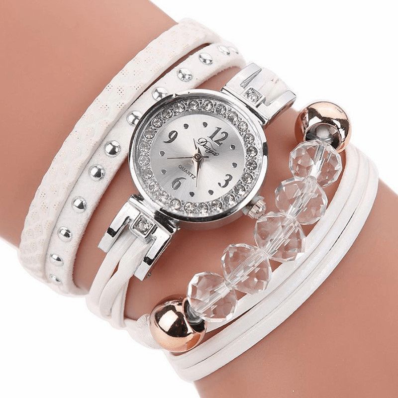 Duoya D214 Cristal Style Décontracté Femmes Bracelet Montre Cadeau Bracelet En Cuir Montre À Quartz