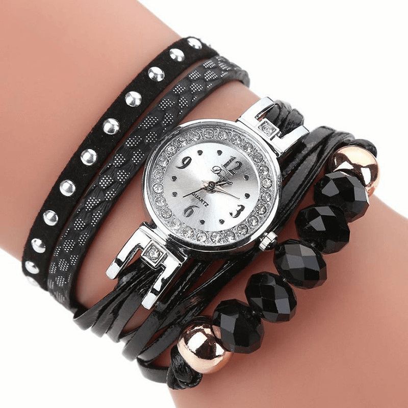 Duoya D214 Cristal Style Décontracté Femmes Bracelet Montre Cadeau Bracelet En Cuir Montre À Quartz