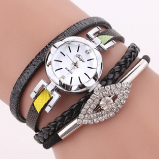 Duoya D256 Style Rétro Femmes Bracelet Montre Diamant Cadeau Bracelet En Cuir Montre À Quartz