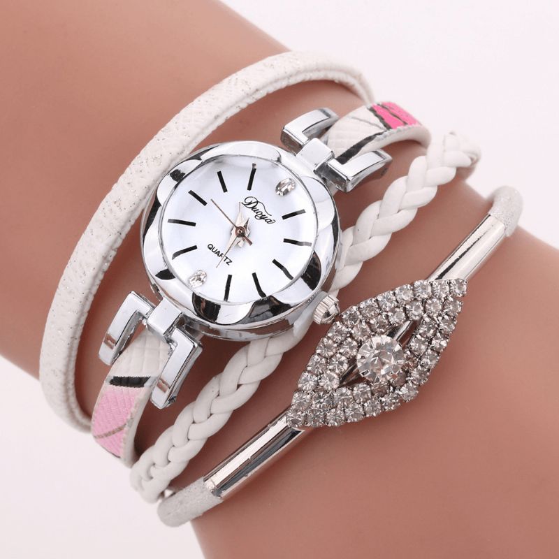 Duoya D256 Style Rétro Femmes Bracelet Montre Diamant Cadeau Bracelet En Cuir Montre À Quartz