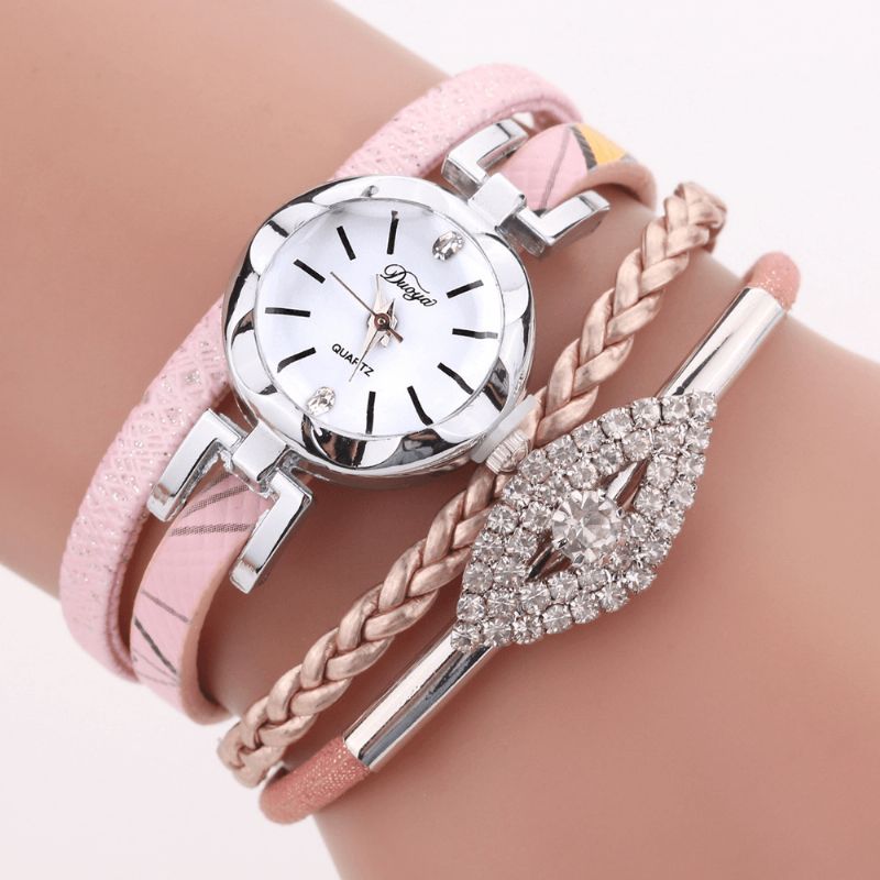 Duoya D256 Style Rétro Femmes Bracelet Montre Diamant Cadeau Bracelet En Cuir Montre À Quartz