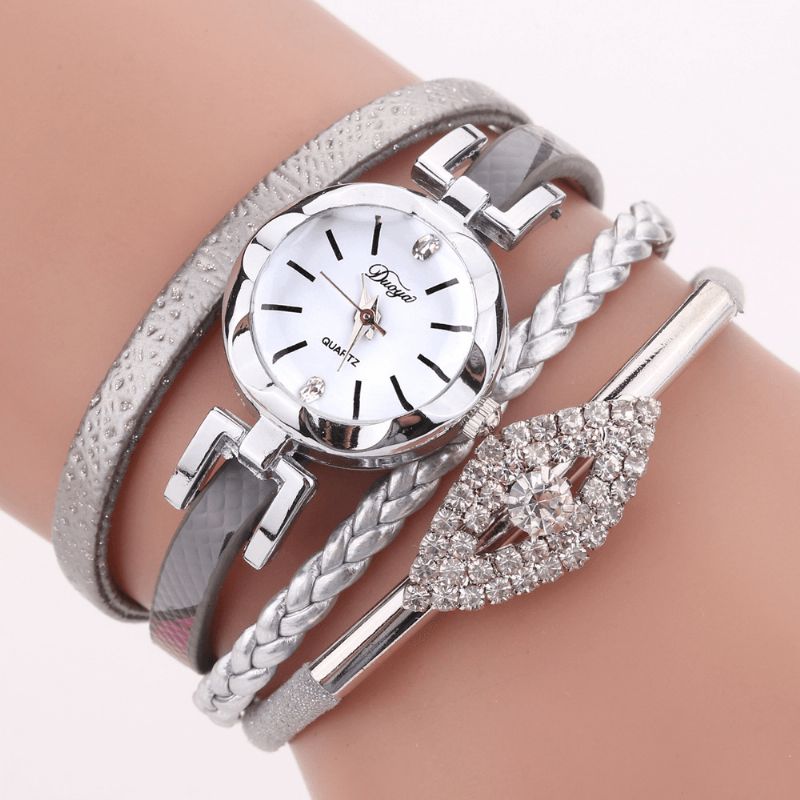 Duoya D256 Style Rétro Femmes Bracelet Montre Diamant Cadeau Bracelet En Cuir Montre À Quartz