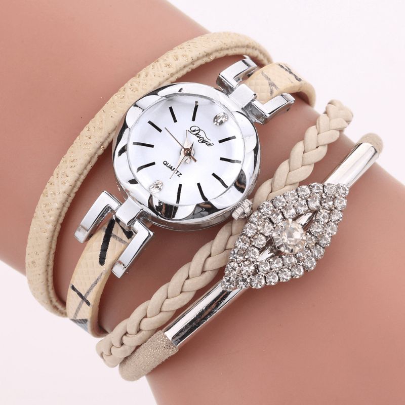 Duoya D256 Style Rétro Femmes Bracelet Montre Diamant Cadeau Bracelet En Cuir Montre À Quartz