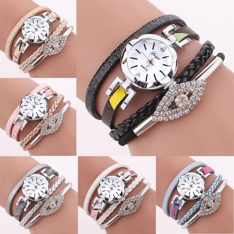 Duoya D256 Style Rétro Femmes Bracelet Montre Diamant Cadeau Bracelet En Cuir Montre À Quartz