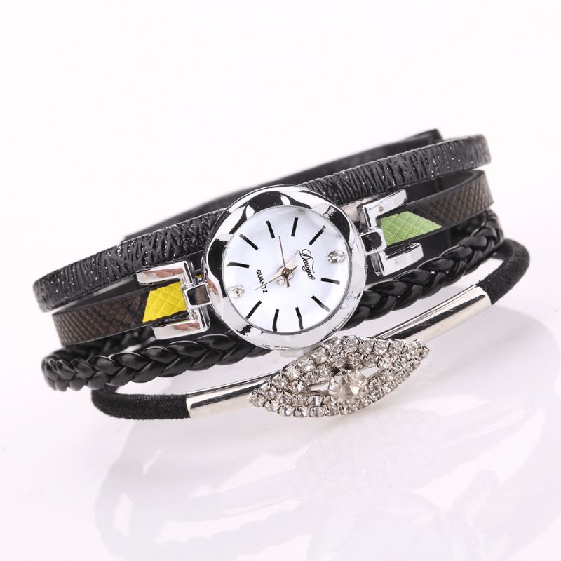 Duoya D256 Style Rétro Femmes Bracelet Montre Diamant Cadeau Bracelet En Cuir Montre À Quartz