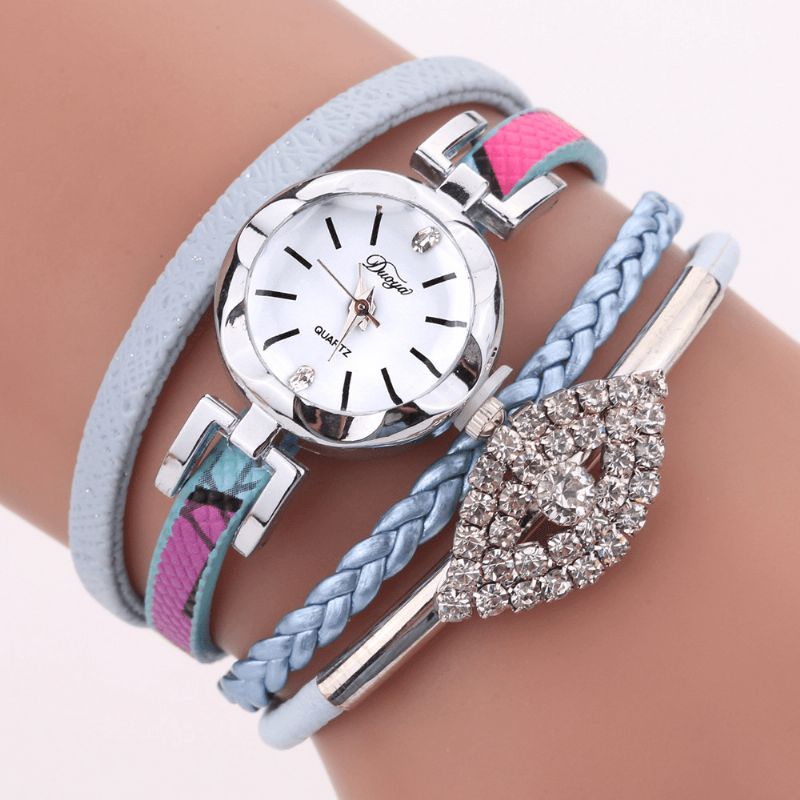 Duoya D256 Style Rétro Femmes Bracelet Montre Diamant Cadeau Bracelet En Cuir Montre À Quartz