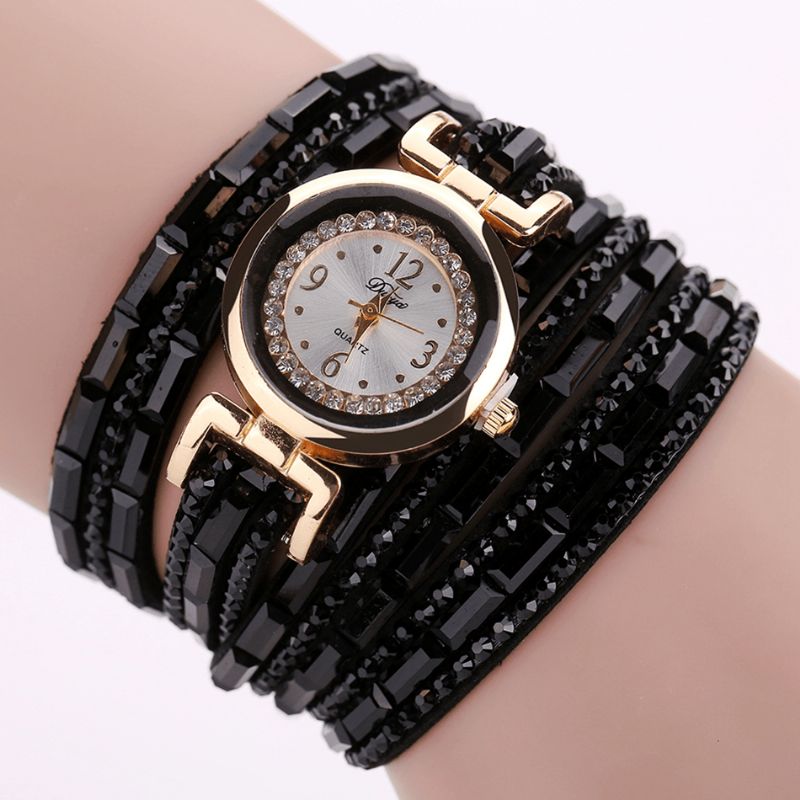 Duoya Dy004 Cristal Style Décontracté Dames Bracelet Montre Boîtier En Or Mouvement À Quartz Montres