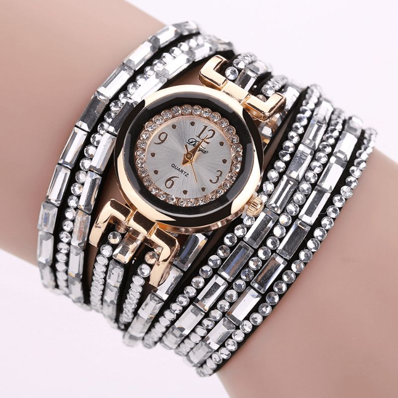 Duoya Dy004 Cristal Style Décontracté Dames Bracelet Montre Boîtier En Or Mouvement À Quartz Montres