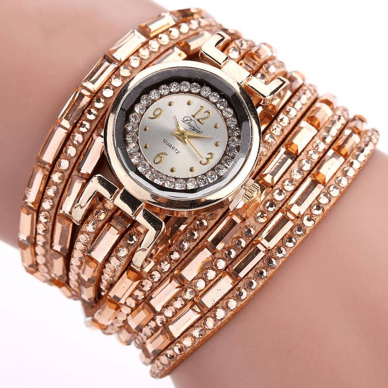 Duoya Dy004 Cristal Style Décontracté Dames Bracelet Montre Boîtier En Or Mouvement À Quartz Montres