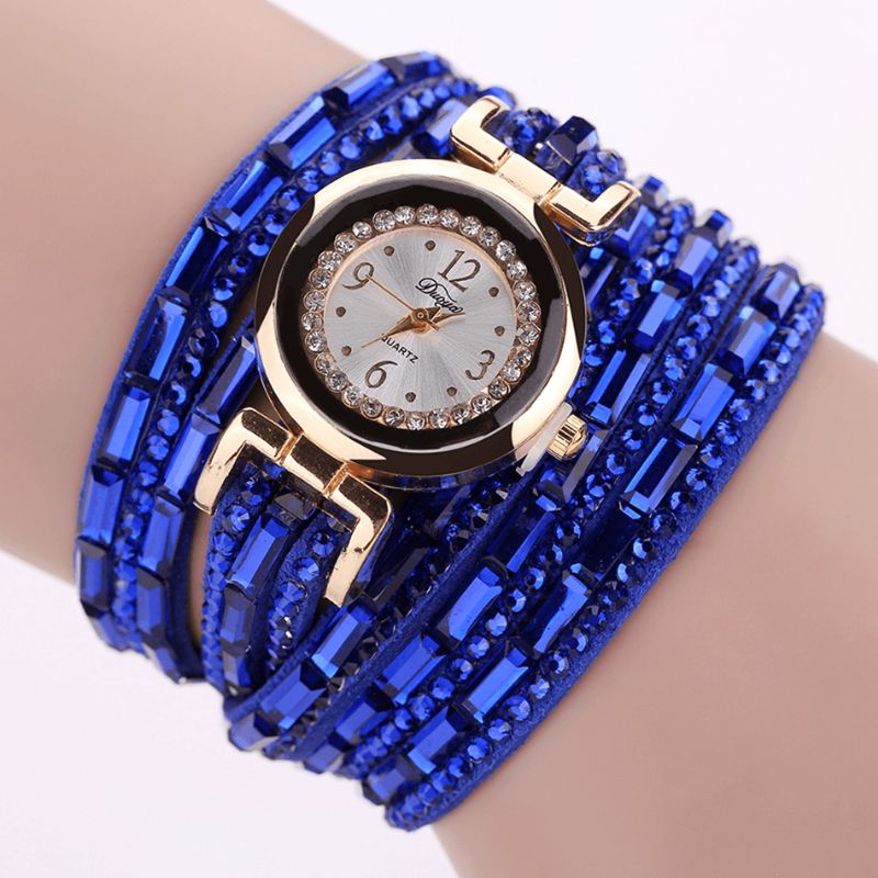 Duoya Dy004 Cristal Style Décontracté Dames Bracelet Montre Boîtier En Or Mouvement À Quartz Montres