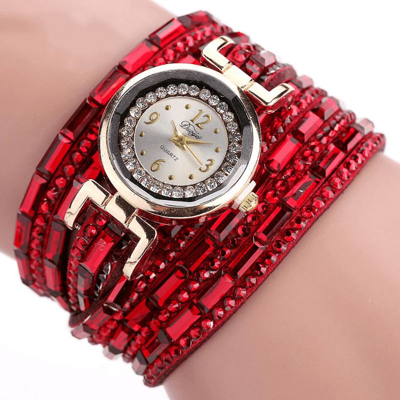 Duoya Dy004 Cristal Style Décontracté Dames Bracelet Montre Boîtier En Or Mouvement À Quartz Montres