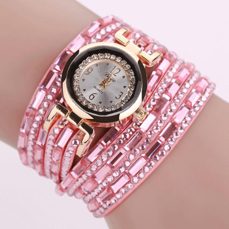 Duoya Dy004 Cristal Style Décontracté Dames Bracelet Montre Boîtier En Or Mouvement À Quartz Montres