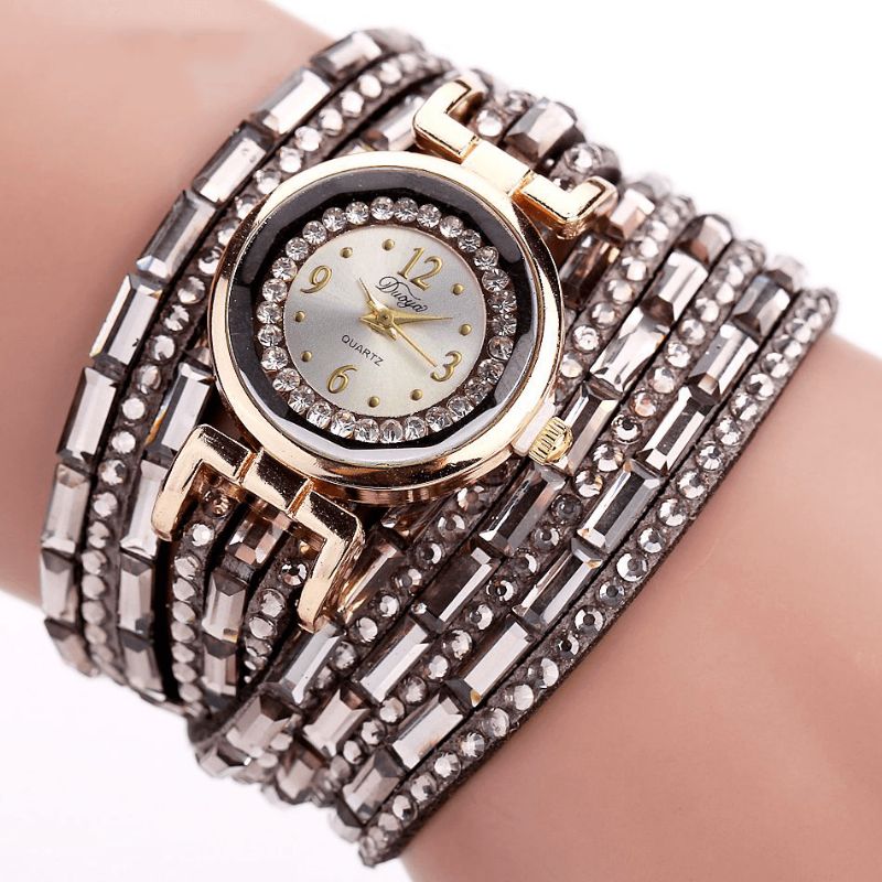 Duoya Dy004 Cristal Style Décontracté Dames Bracelet Montre Boîtier En Or Mouvement À Quartz Montres