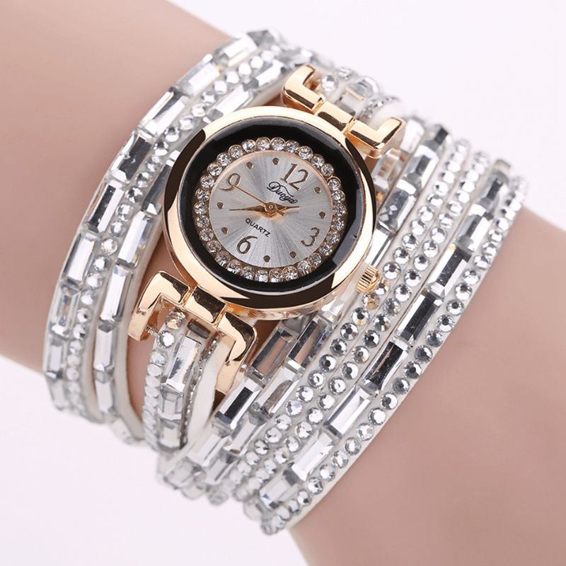 Duoya Dy004 Cristal Style Décontracté Dames Bracelet Montre Boîtier En Or Mouvement À Quartz Montres