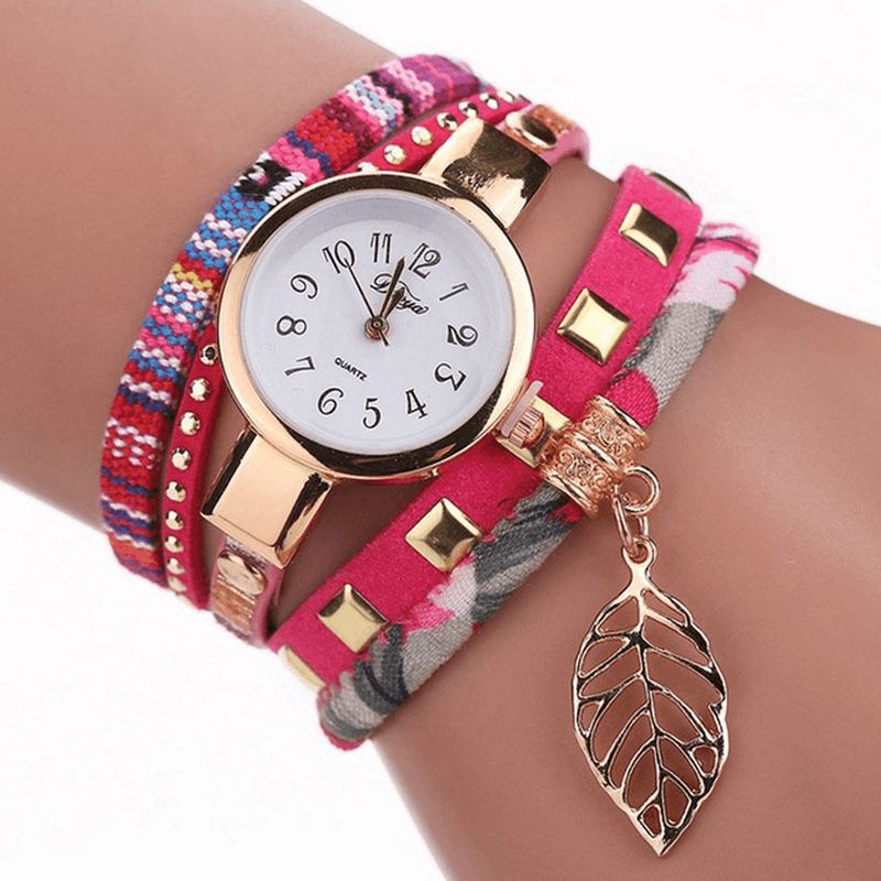 Duoya Dy066 Dames Bracelet Montre Feuille Tissu Style Rétro Montres À Quartz