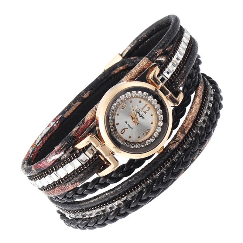 Duoya Femmes Bracelet En Cuir Enroulement Analogique Laides Robe Bracelet Montre À Quartz