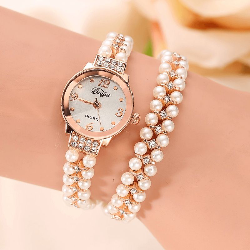 Duoya Femmes Bracelet De Perles Rond Carré Cristal Montre À Quartz