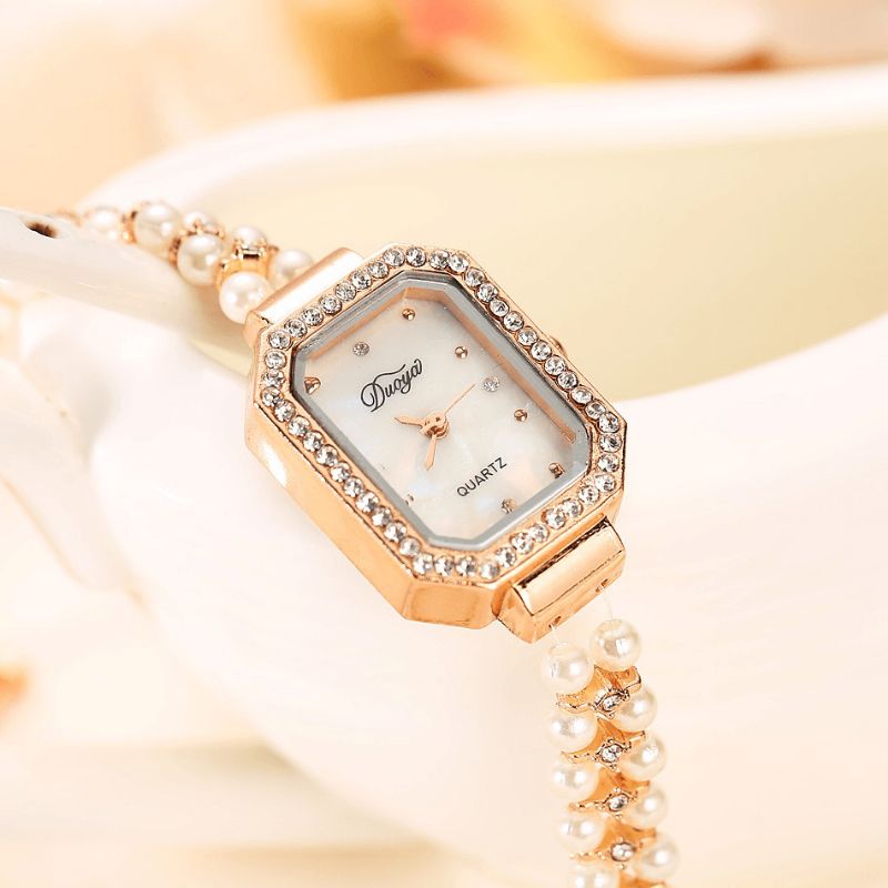 Duoya Femmes Bracelet De Perles Rond Carré Cristal Montre À Quartz