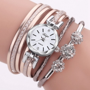 Duoya Luxe Mesdames Argent Cristal Horloge Femme Bracelet Quartz Montre