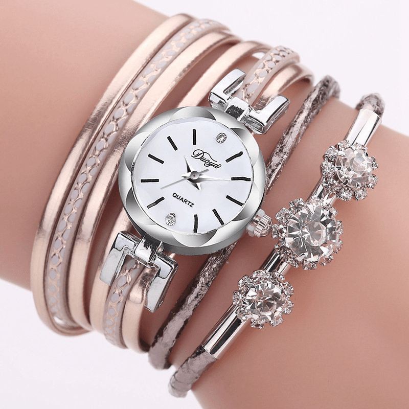 Duoya Luxe Mesdames Argent Cristal Horloge Femme Bracelet Quartz Montre