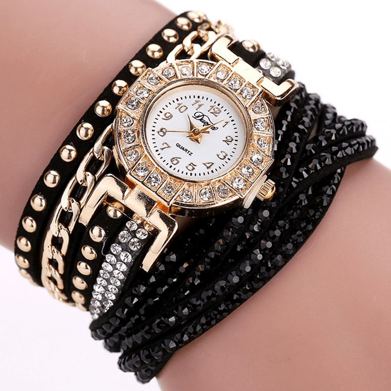 Duoya Luxe Nation Style Cristal Or Bracelet Montre Dames Vintage Quartz Wirstmontrees