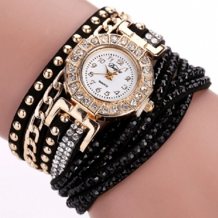 Duoya Luxe Nation Style Cristal Or Bracelet Montre Dames Vintage Quartz Wirstmontrees