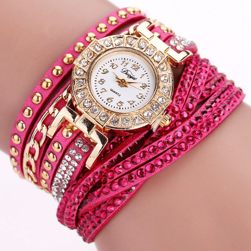 Duoya Luxe Nation Style Cristal Or Bracelet Montre Dames Vintage Quartz Wirstmontrees