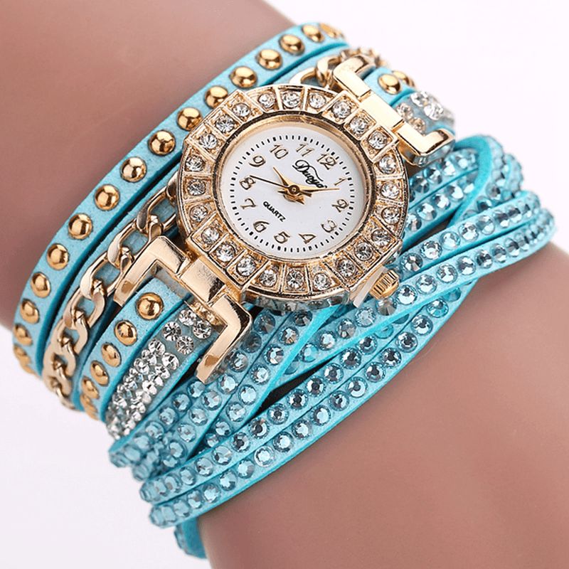 Duoya Luxe Nation Style Cristal Or Bracelet Montre Dames Vintage Quartz Wirstmontrees