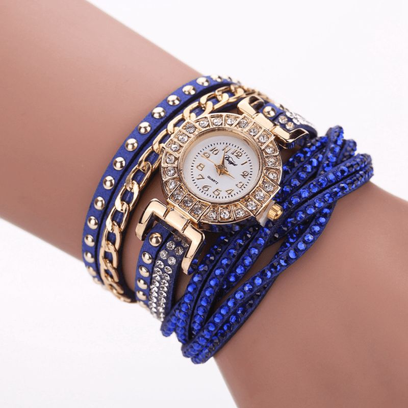 Duoya Luxe Nation Style Cristal Or Bracelet Montre Dames Vintage Quartz Wirstmontrees