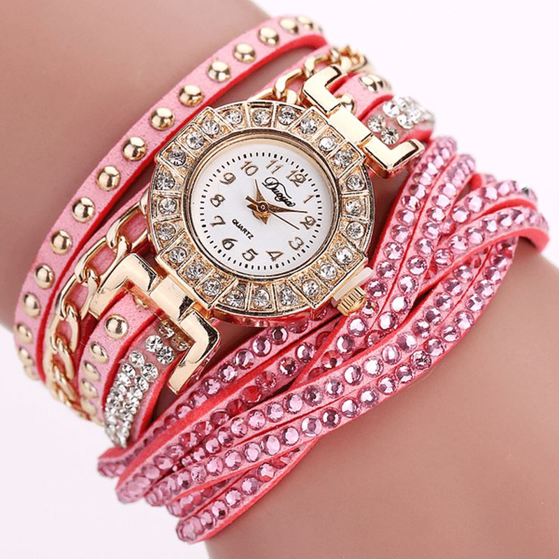 Duoya Luxe Nation Style Cristal Or Bracelet Montre Dames Vintage Quartz Wirstmontrees