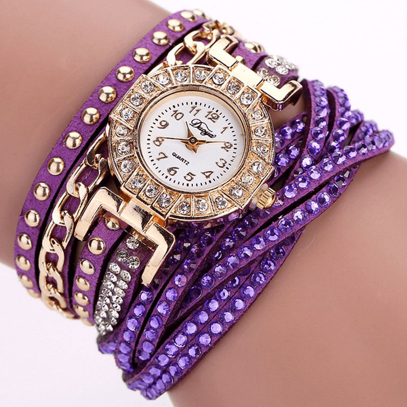 Duoya Luxe Nation Style Cristal Or Bracelet Montre Dames Vintage Quartz Wirstmontrees