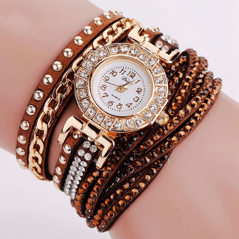 Duoya Luxe Nation Style Cristal Or Bracelet Montre Dames Vintage Quartz Wirstmontrees