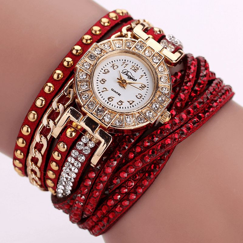 Duoya Luxe Nation Style Cristal Or Bracelet Montre Dames Vintage Quartz Wirstmontrees