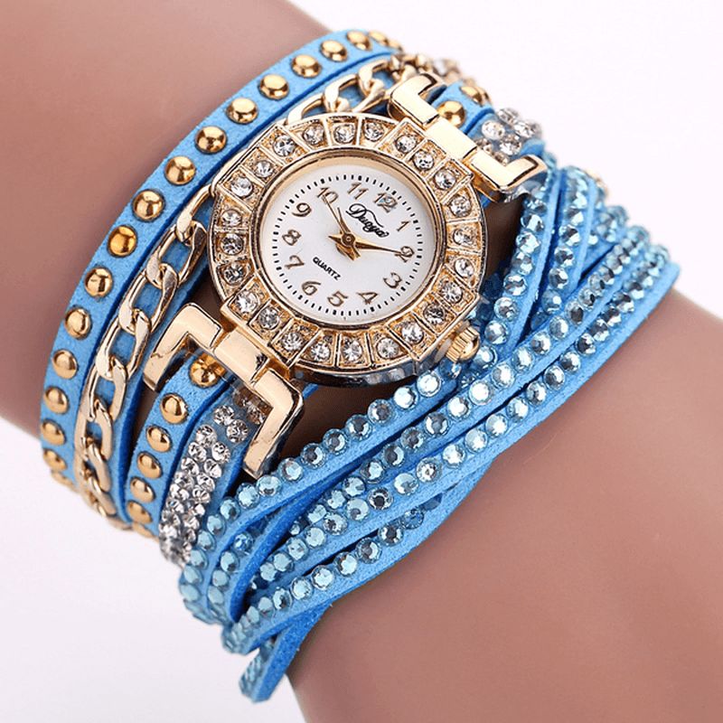 Duoya Luxe Nation Style Cristal Or Bracelet Montre Dames Vintage Quartz Wirstmontrees