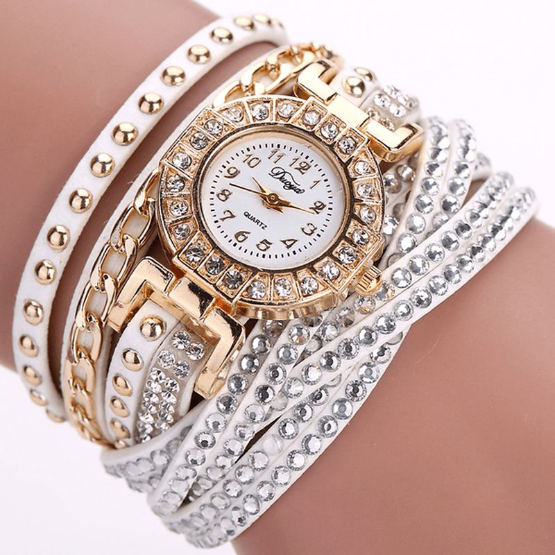 Duoya Luxe Nation Style Cristal Or Bracelet Montre Dames Vintage Quartz Wirstmontrees