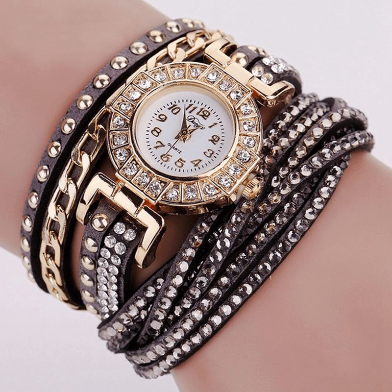 Duoya Luxe Nation Style Cristal Or Bracelet Montre Dames Vintage Quartz Wirstmontrees