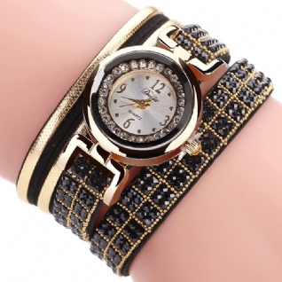 Duoya Mode Style Bande De Cuir Bracelet Enroulement Strass Cadran Quartz Moement Dames Montres