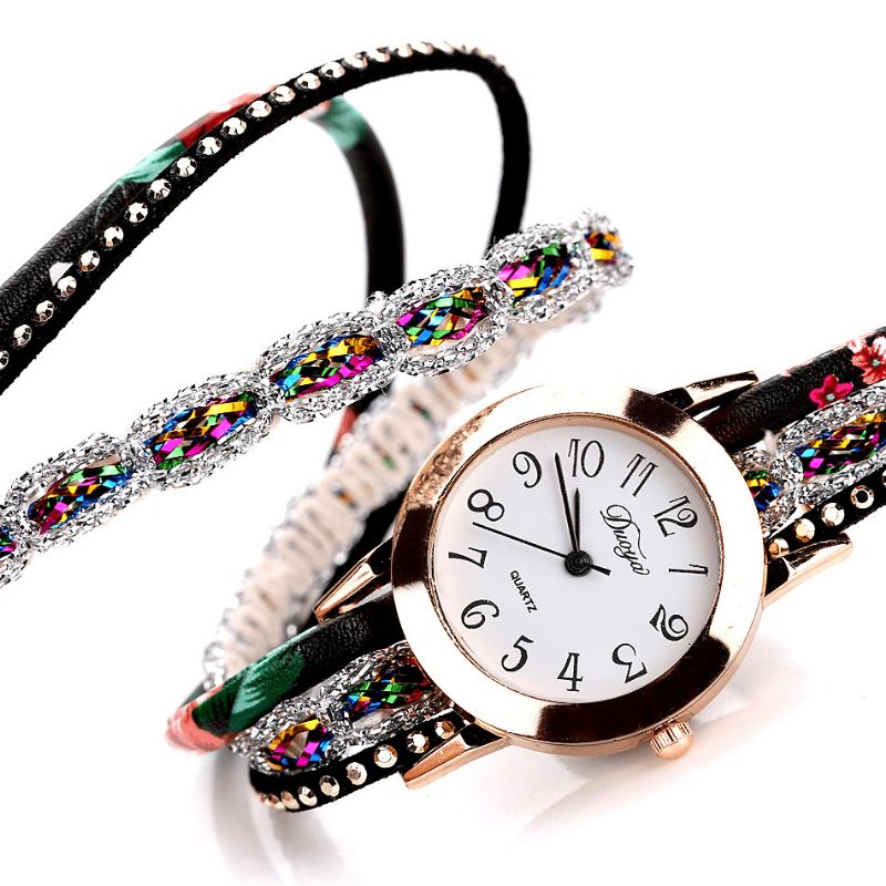 Duoya Montre-bracelet Pour Femme De Style Rétro Montre À Quartz Avec Strass