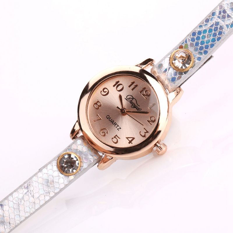 Duoya Rétro Style Pendentif Bracelet Montre Or Rose Bracelet En Cuir Montres À Quartz