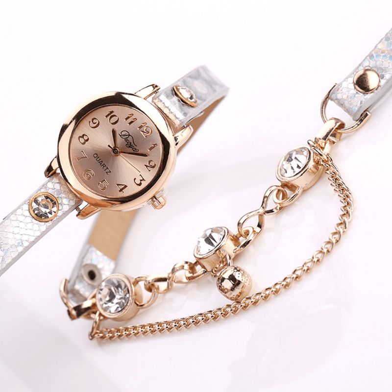 Duoya Rétro Style Pendentif Bracelet Montre Or Rose Bracelet En Cuir Montres À Quartz