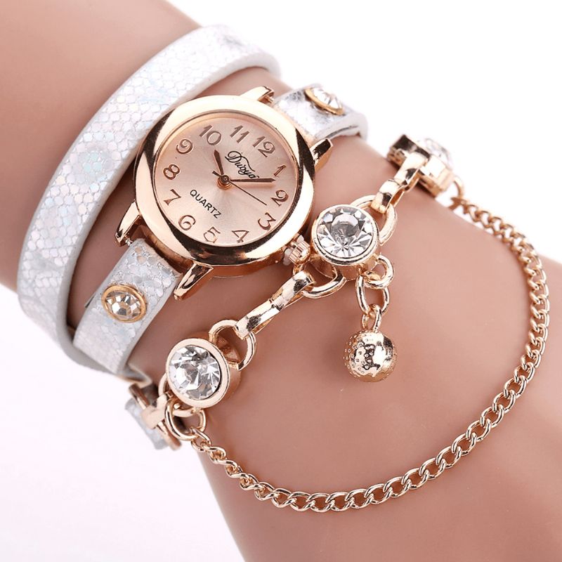 Duoya Rétro Style Pendentif Bracelet Montre Or Rose Bracelet En Cuir Montres À Quartz